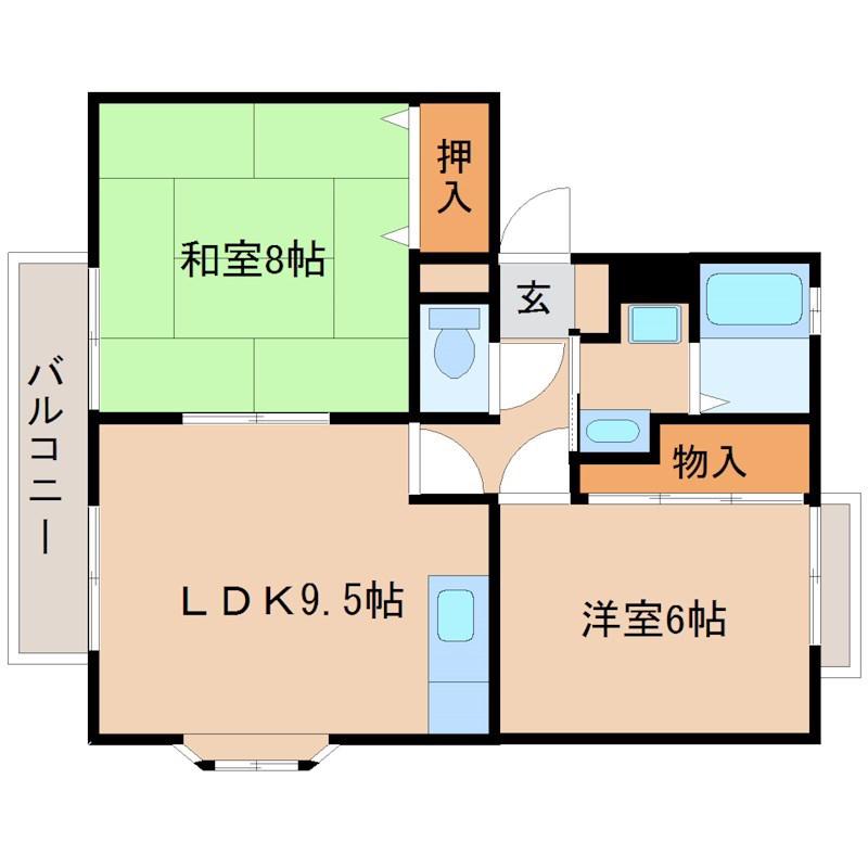 サンライズB(2DK/2階)の間取り写真