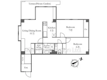 テラス岡本(2LDK/2階)の間取り写真