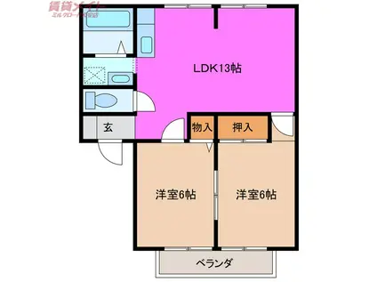 サンシティ南風 PART III(2LDK/2階)の間取り写真
