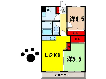 ヴィラ・リバーサイド(2LDK/3階)の間取り写真