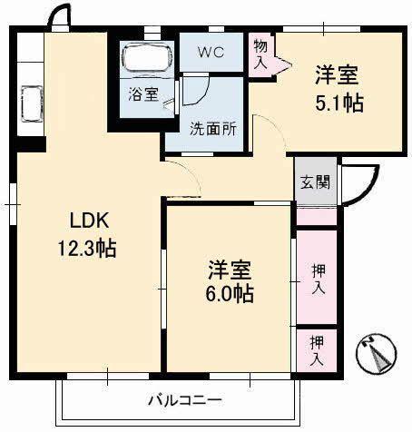 ローズタウン1番館(2LDK/1階)の間取り写真