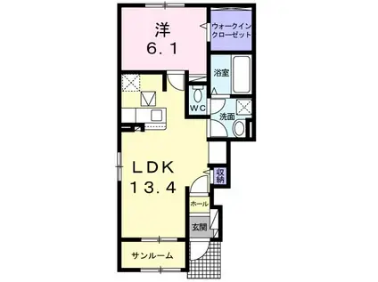 ドゥウェル メヌエット I(1LDK/1階)の間取り写真