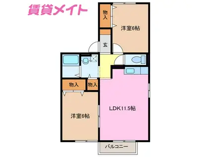 サニーコート A棟(2LDK/2階)の間取り写真