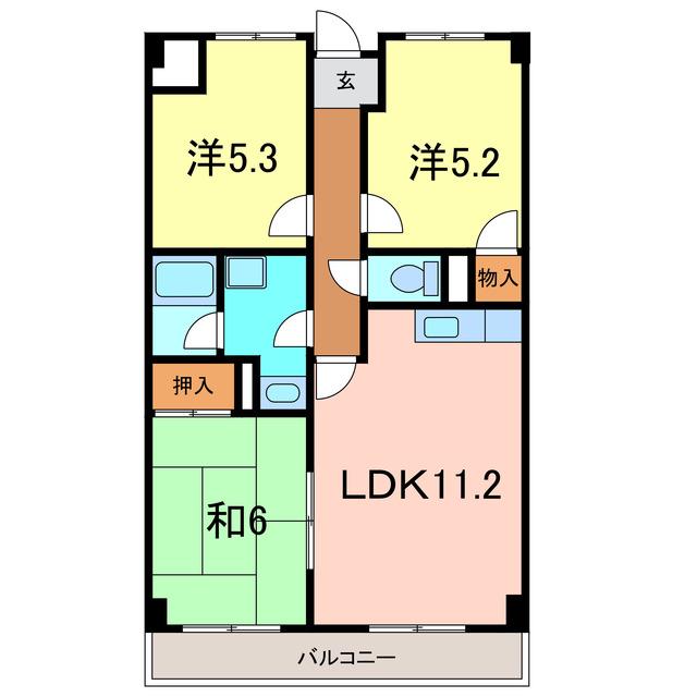 ソレイユ伊吹(3LDK/2階)の間取り写真