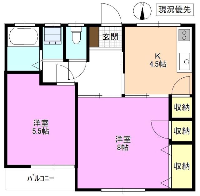 ニュー穂高荘(2K/2階)の間取り写真