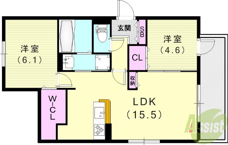 ルシェリア豊中(2LDK/3階)の間取り写真
