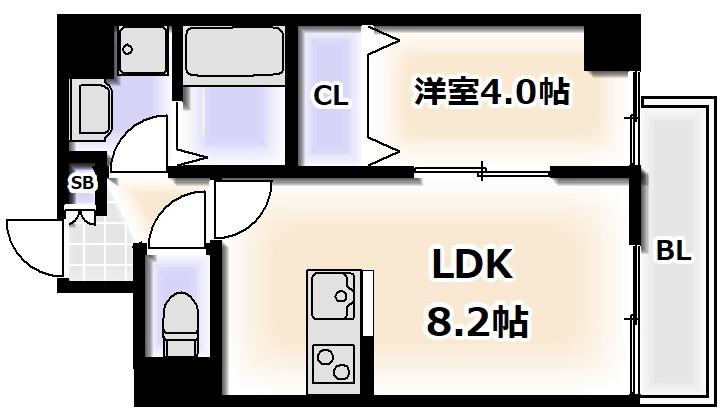 アクセル・カクエイ(1LDK/8階)の間取り写真