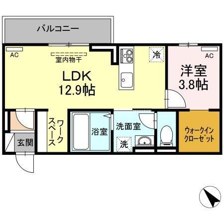 ラ・トゥール山城西 A棟(1LDK/3階)の間取り写真