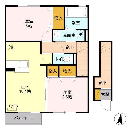 ディアコート駒生C棟(2LDK/2階)の間取り写真
