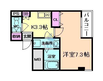 グランパシフィック木川東(1K/7階)の間取り写真