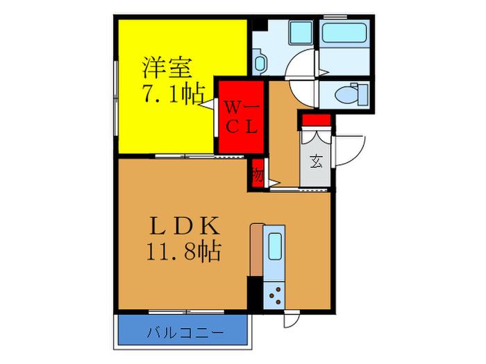 セントラルヴィレッジ B棟(1LDK/2階)の間取り写真