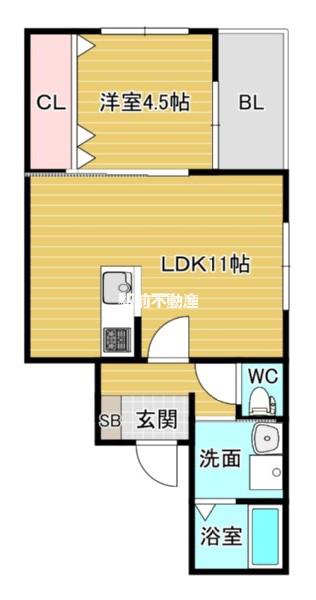 二日市中央2丁目AP(1LDK/2階)の間取り写真