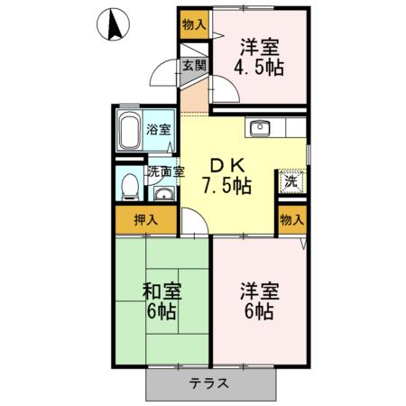 サンヒルズ西山ABC(3DK/1階)の間取り写真
