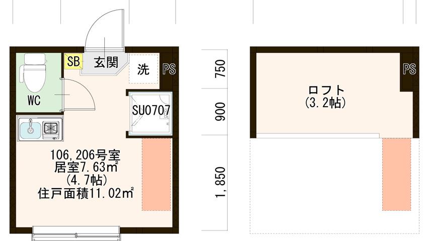 西荻北コーポK(ワンルーム/2階)の間取り写真