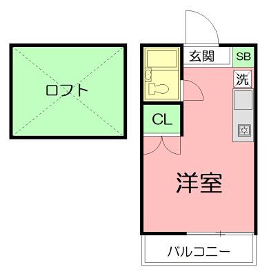 クレア湘南(1K/2階)の間取り写真