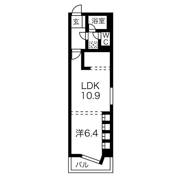 レインボー第2金山(1LDK/6階)の間取り写真