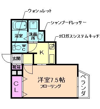 BRILIO石橋III(1K/2階)の間取り写真