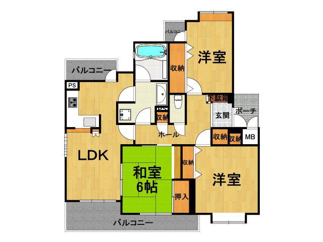 クレイドル宝松苑(3LDK/3階)の間取り写真