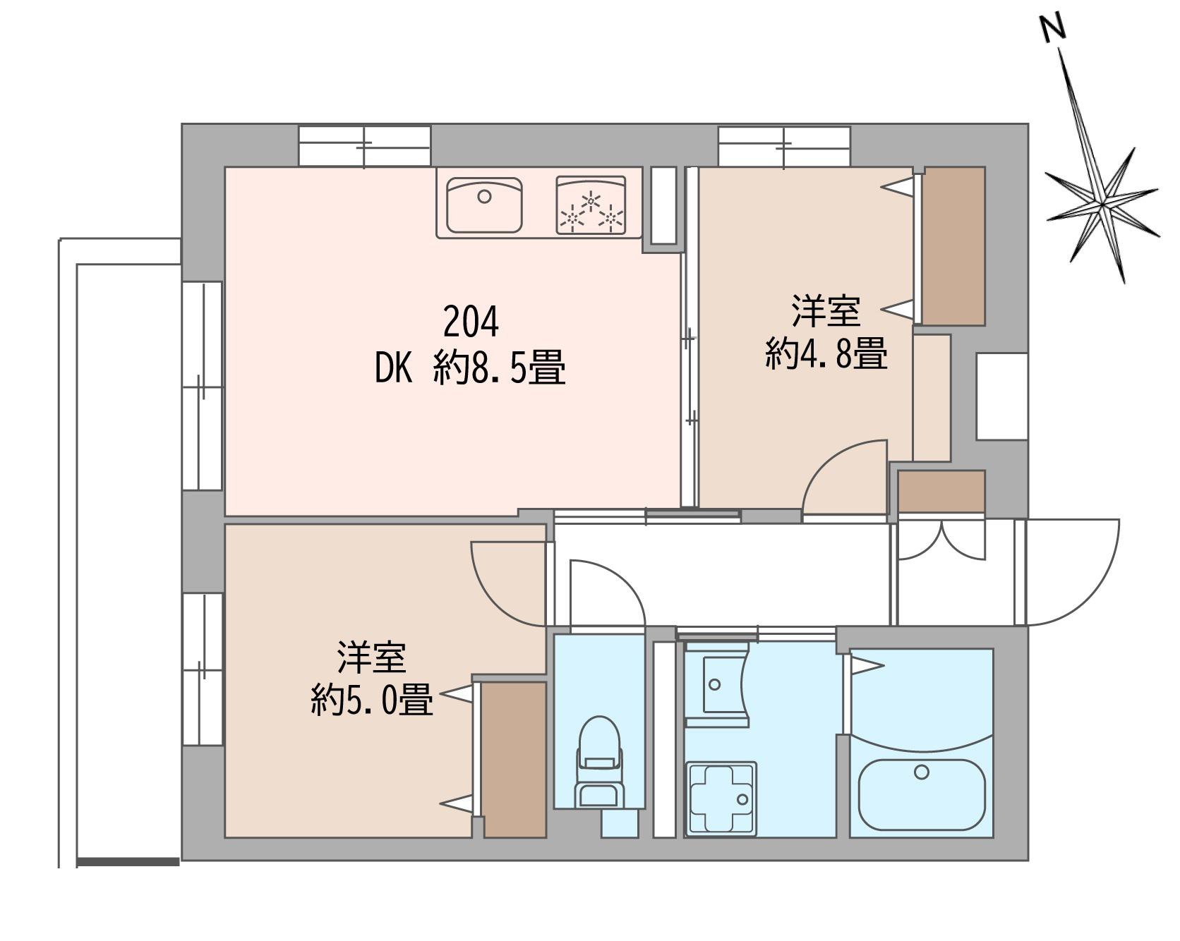 長手門テラス(2DK/2階)の間取り写真