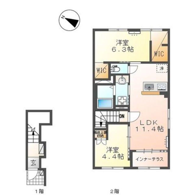 清水町徳倉アパート(2LDK/2階)の間取り写真