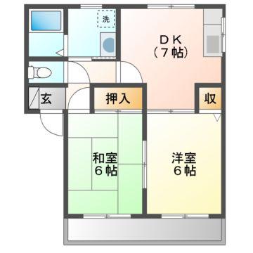 アマービレ九ノ坪(2DK/2階)の間取り写真