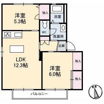 グリーンヒルズA棟(2LDK/2階)の間取り写真