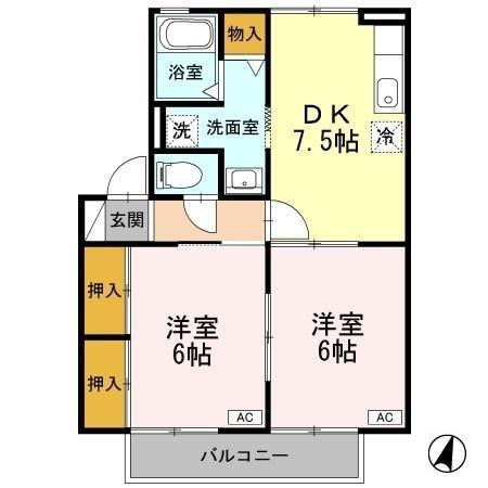 メルベーユ B(2DK/2階)の間取り写真
