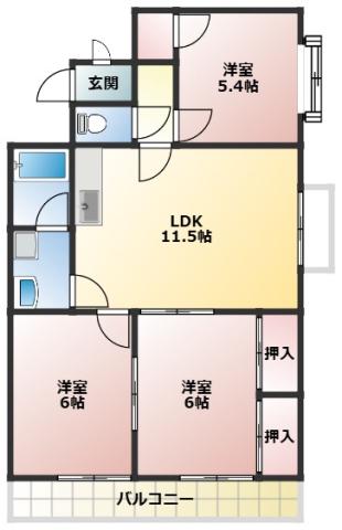 シャンピアマンション(3LDK/2階)の間取り写真