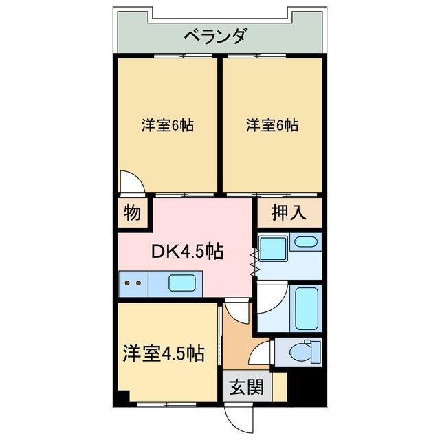 エアリーマンション(3DK/4階)の間取り写真