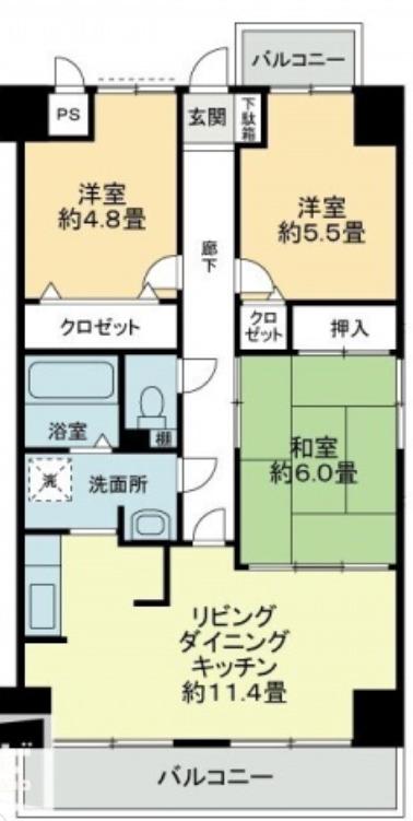 プラージュ司(2LDK/1階)の間取り写真