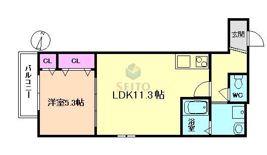 フジパレス十三北I番館(1LDK/1階)の間取り写真