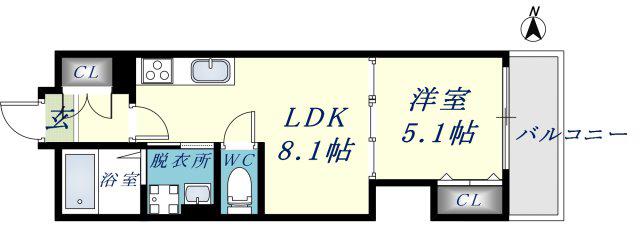 クリエオーレ菱江Ⅱ(1LDK/1階)の間取り写真