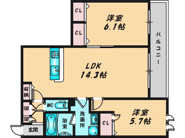 シャーメゾングランドビュイソン(2LDK/2階)の間取り写真