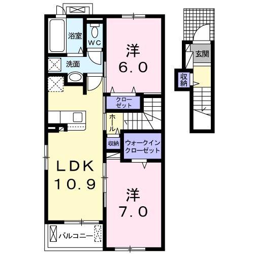 ル・メルシェ(2LDK/2階)の間取り写真