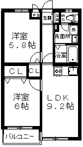 ツインコーポII(2LDK/1階)の間取り写真