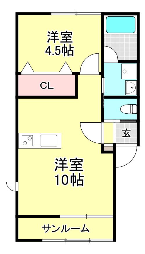 ベネディエーレII(1LDK/2階)の間取り写真