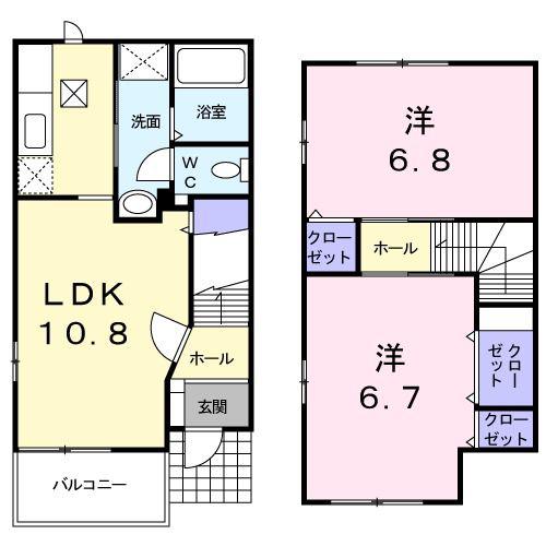 ボンジュール(2LDK/1階)の間取り写真