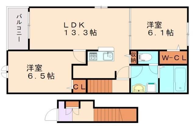 ビアンカ目尾II(2LDK/2階)の間取り写真