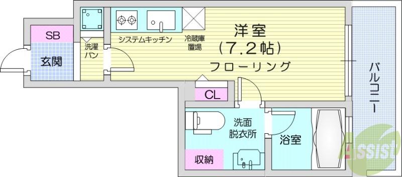 デュオフラッツ仙台木町通エアリ(ワンルーム/3階)の間取り写真