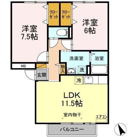 パークサイド西船A(2LDK/2階)の間取り写真