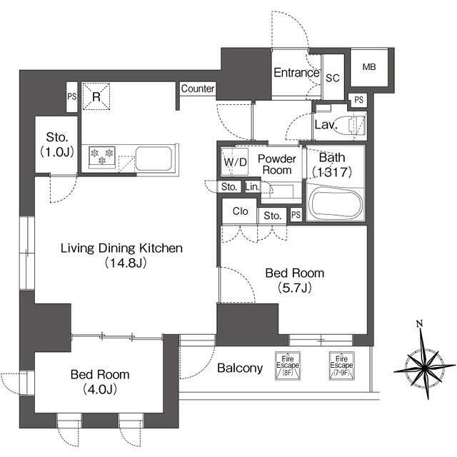 ミリアレジデンス蔵前 部屋番号1203(2LDK/12階)の間取り写真