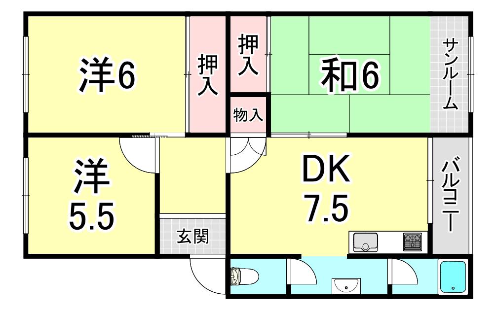 星陵台1号棟(3DK/4階)の間取り写真