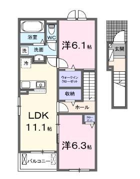 ラフィーネ・ヴィシン(2LDK/2階)の間取り写真