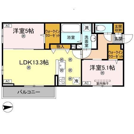 コンフォリア木太(2LDK/3階)の間取り写真