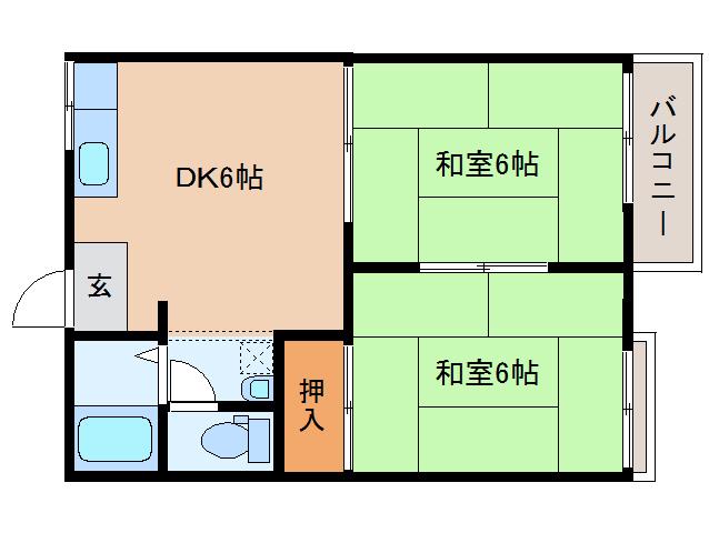 ピノハイツ(2DK/2階)の間取り写真