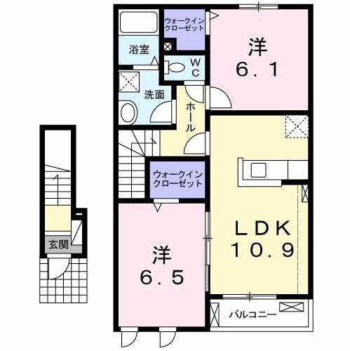 プラシード・アルバ(2LDK/2階)の間取り写真