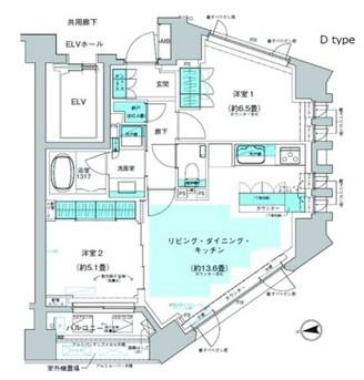 ザ・パークハウス代官山レジデンス(2LDK/8階)の間取り写真