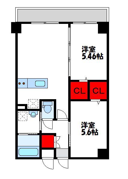エミネント水巻駅前(2LDK/5階)の間取り写真