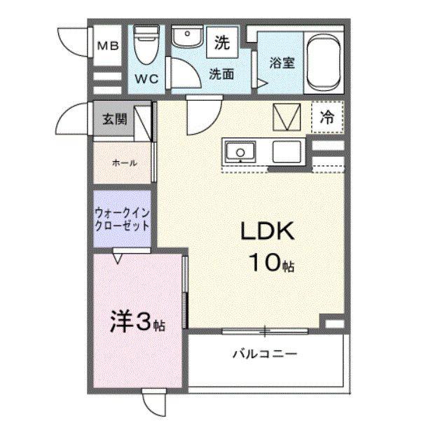 ヒカルサ熊谷ウエスト(1LDK/3階)の間取り写真