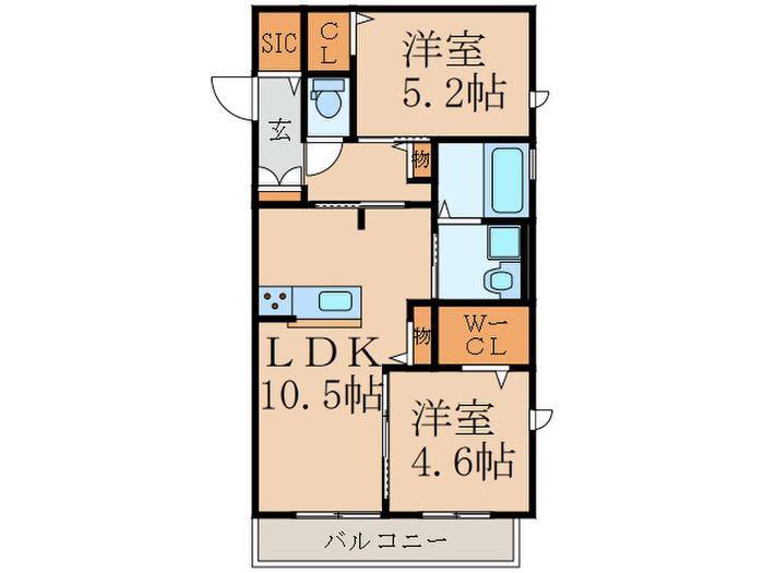 SUNFIT行事(2LDK/2階)の間取り写真